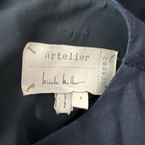 Nicole Miller Artelier Dress Women 4 Black Sleeveless Midi Drape Solid LBD Linen - Picture 5 of 14